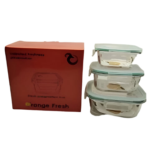 3 Piece Square Glass Container Set: Stackable Storage with Leak-Proof Lids OM388