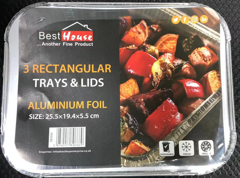 ALUMINIUM Container with lid 3 Pack 25.5x19.4x5.5cm : Convenient Storage Solution (24) BB0666 Origin manufacturing