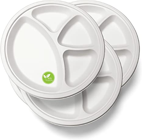 Bagasse 12" 4-Compartment Round Plates 25-Pack: Eco-Friendly Disposable Dinnerware (10) EC1079 Origin manufacturing