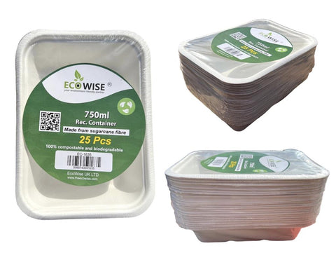 Bagasse 750ml disposable container 25 pack for parties, weddings, events, hot food : Sustainable Solution for Food Packaging" (20) EC1635 Origin manufacturing