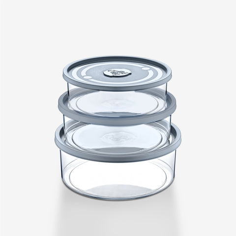 3-in-1 Round Storage Container Set - 0.75L, 1L, 1.5L, Stackable with Lids Office Home Kitchen Food Container Multi-Purpose (24) E480 Origin Manufacturing
