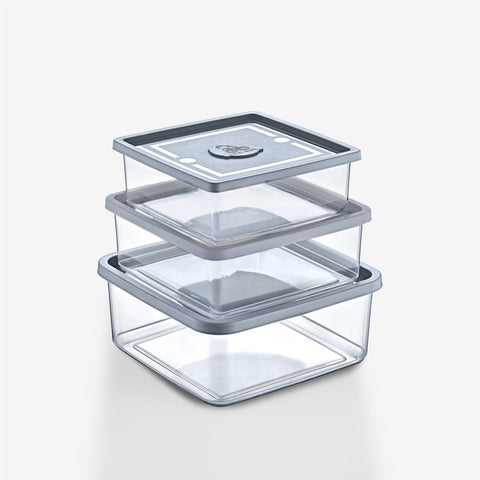 3-in-1 Square Storage Container Set - 0.75L, 1L, 1.5L Stackable with Lids Office Home Kitchen Food Container Multi-Purpose (24) E481 Origin Manufacturing