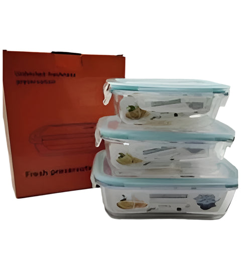 3 Piece Rectangular Glass Container Set: Versatile Food Storage with Airtight Lids OM389